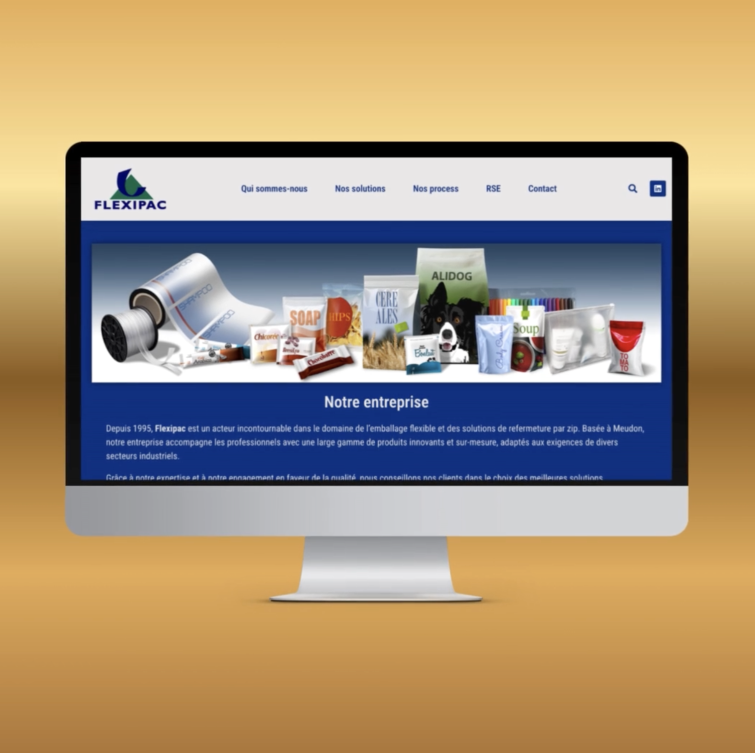 écran d'ordinateur montrant la page d'accueil du site internet de l'entreprise Flexiapc